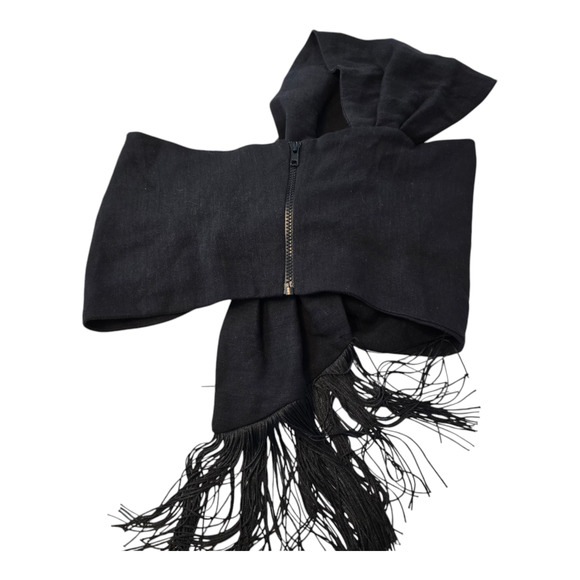 Just BEE Queen Luna One Shoulder Fringe Bandeau Crop Top Black Linen Blend L NWT - Picture 3 of 11